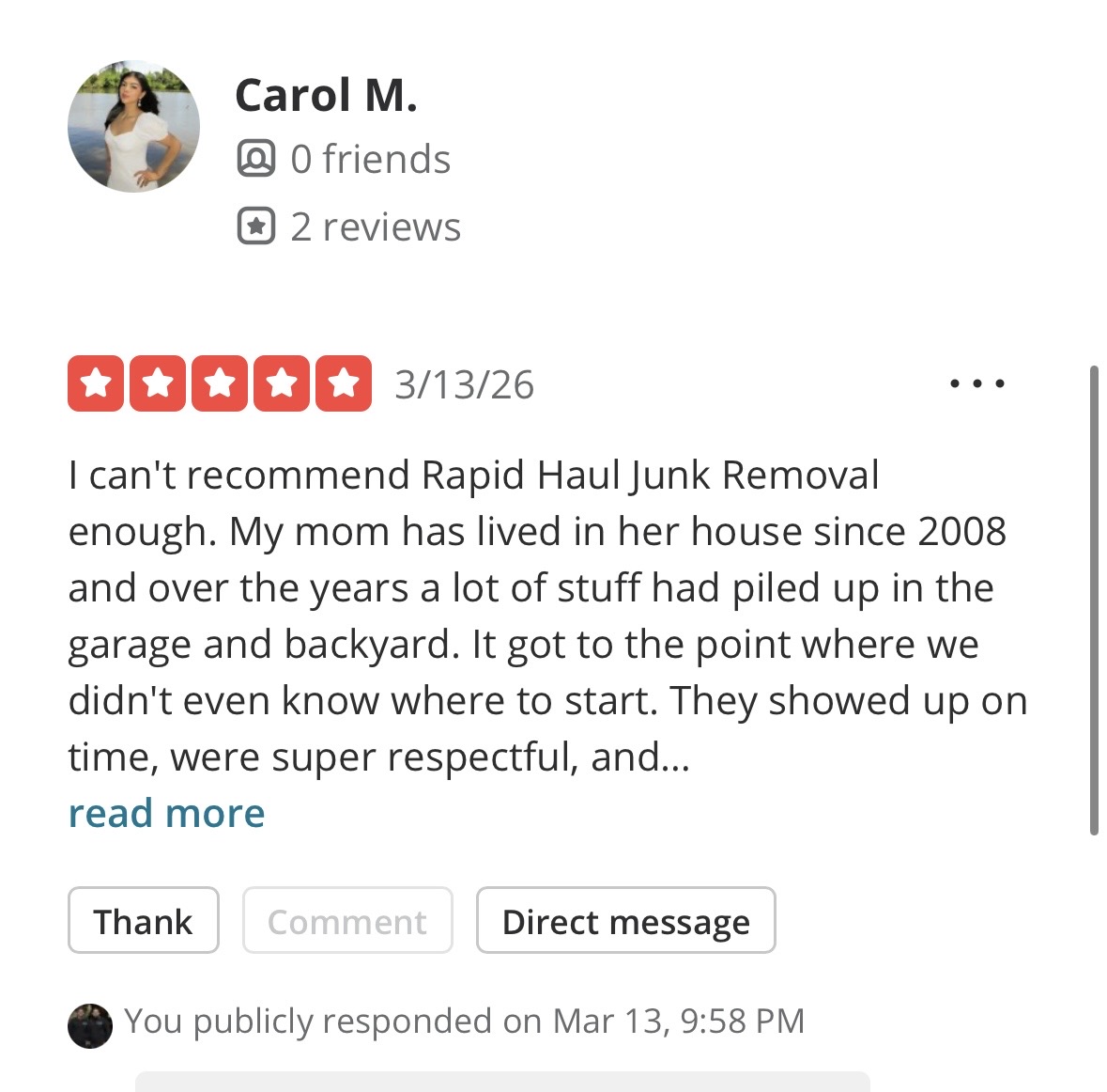 5-star review from Carol M.