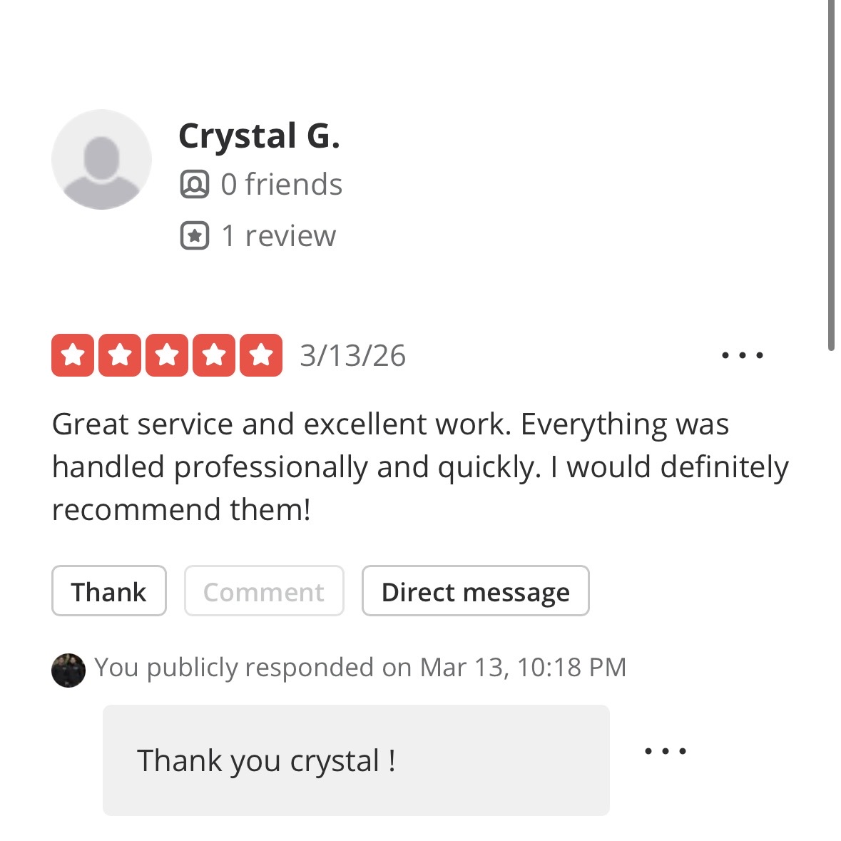 5-star review from Crystal G.