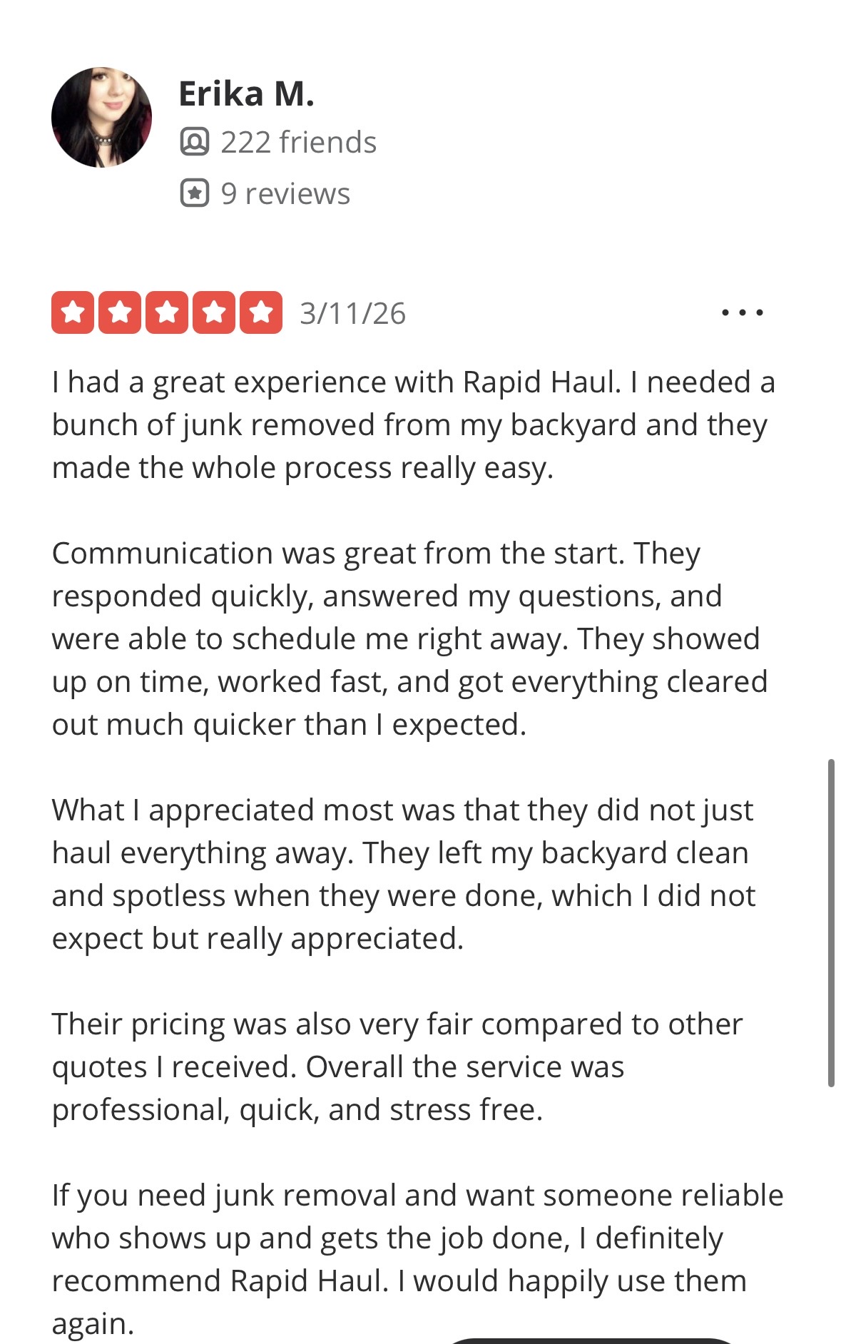 5-star review from Erika M.